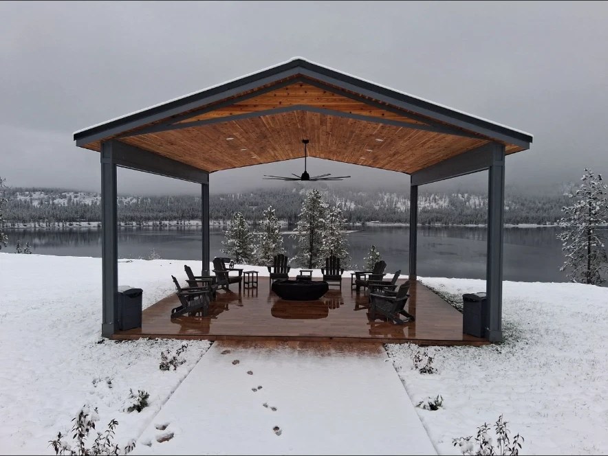 Lakeside covered pavilion — Shops & Outbuildings project by KD's Custom Exteriors